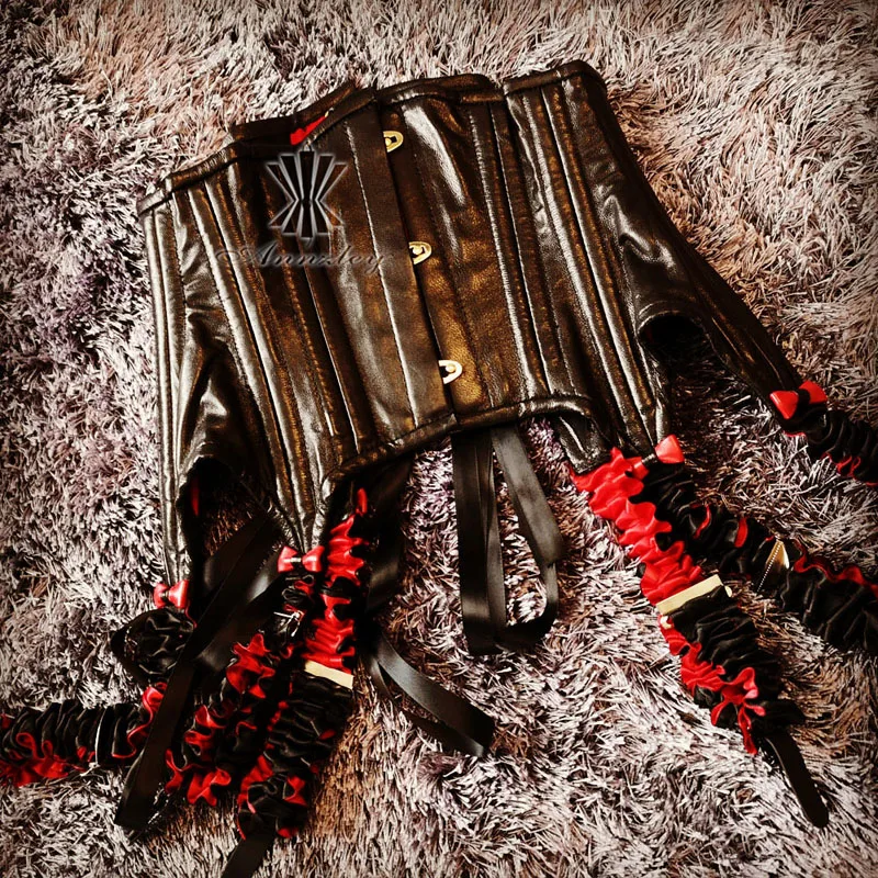 Annzley Genuine Sheep Leather Short Underbust Corset With 6 Suspenders 24 Pieces Steel Boned Korsetts For Sale