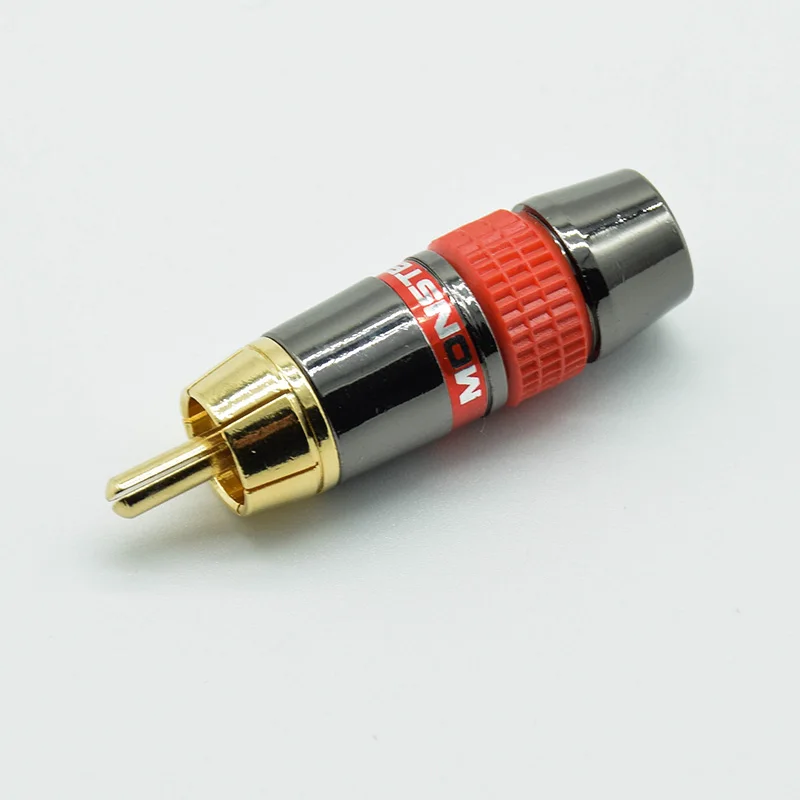 2PCS/1pair red black RCA Gold Plated Pure Copper Zinc Alloy Monster Banana Plug Connector Audio Power Speaker Plugs Connector