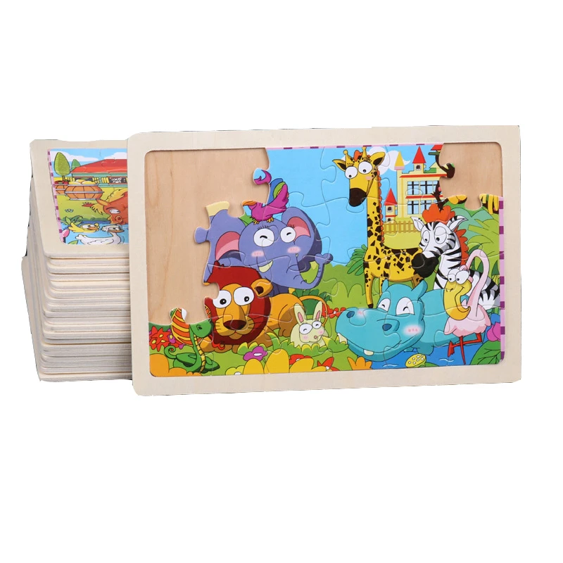 High quality  22.5 * 15 cm wooden large 24 cartoon animal baby puzzle children wooden educational toys girl boy