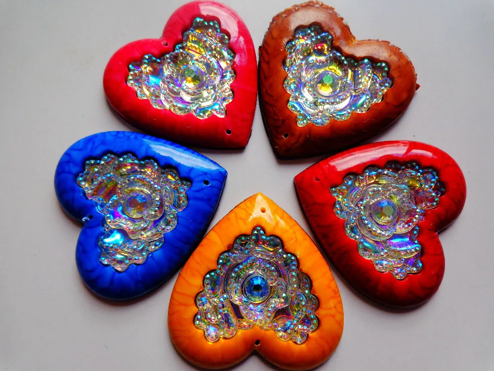 zbroh 20pcs Heart shape 35mm Mixed colour Sew on rhinestones flatback  resin crystals accessory  gemstone strass loose beads