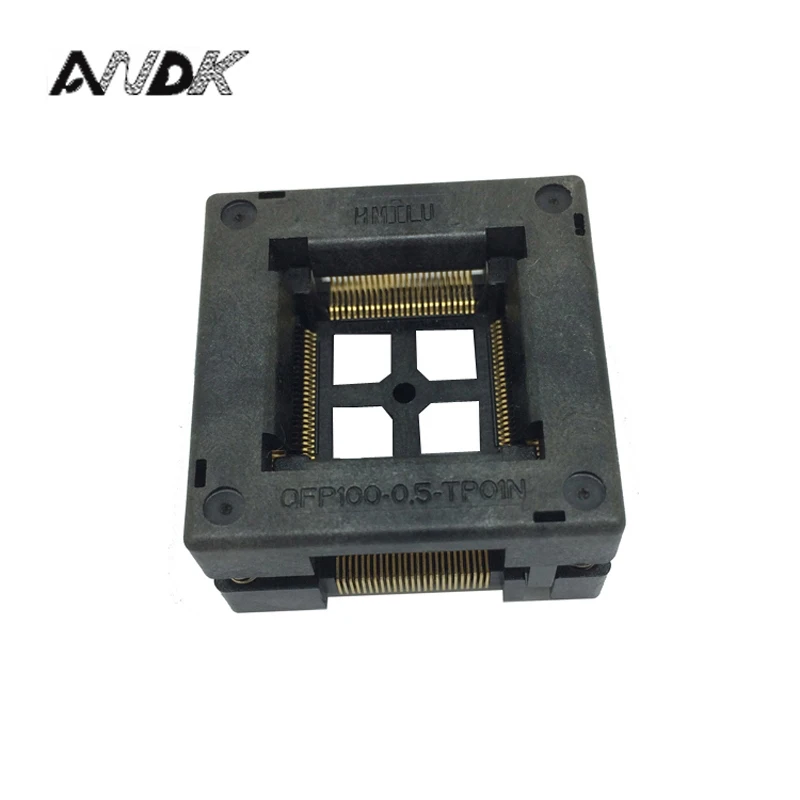 QFP100 Electronics Socket Burn in Socket OTQ-100-0.5-09 Pin Pitch 0.5mm IC Body Size 14x14mm Open Top Test Adapter