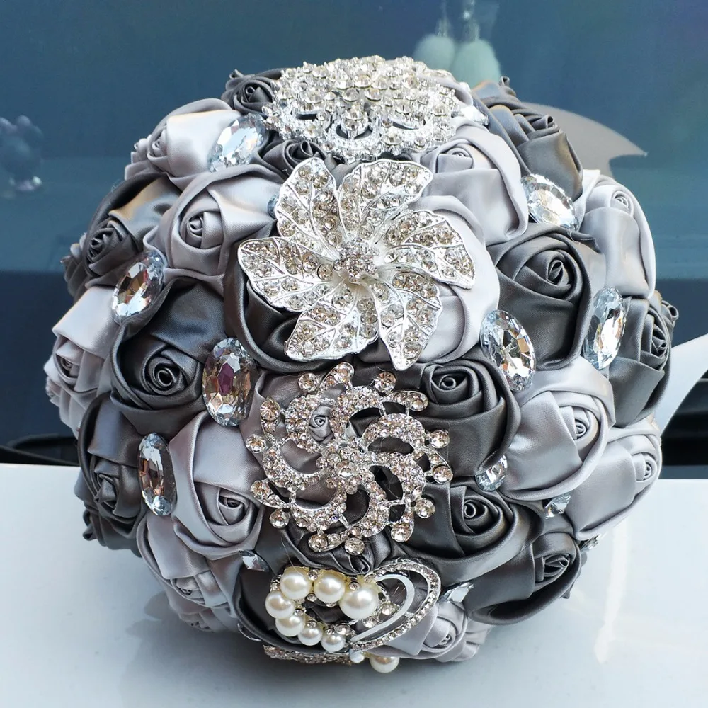 

New arrived sliver slik rose flower bouquet artificial bridal bouquet for wedding decoration