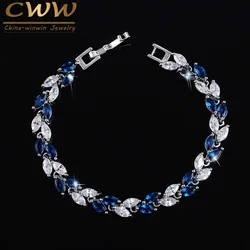 CWWZircons The New 2022 Summer Design White Gold Color Austrian Royal Blue Crystal Bracelets for Women Fashion Jewelry CB133