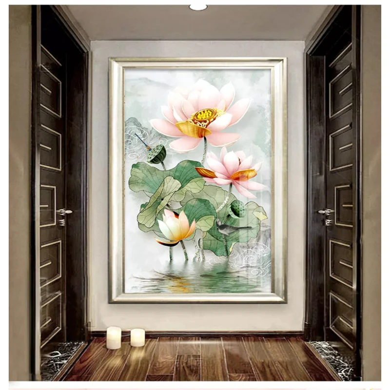 beibehang Classic wallpaper marble new Chinese three-dimensional embossed lotus porch background wall papers home decor behang