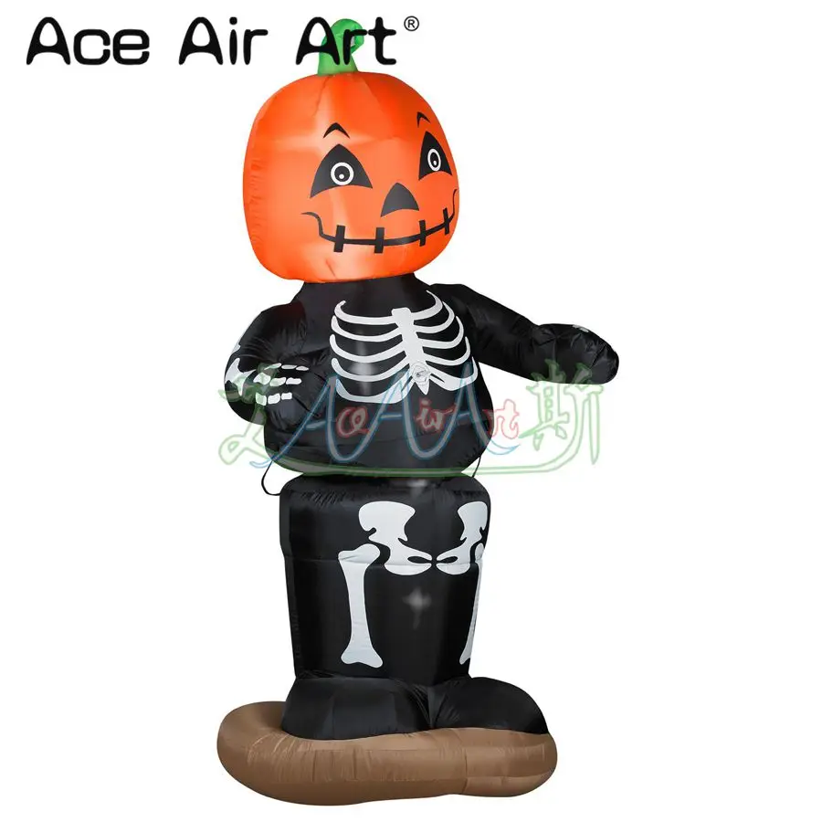 Giant Led Inflatable Halloween Pumpkin Series Model Pumpkin Skeleton Man with Stand Base for Event Decoration