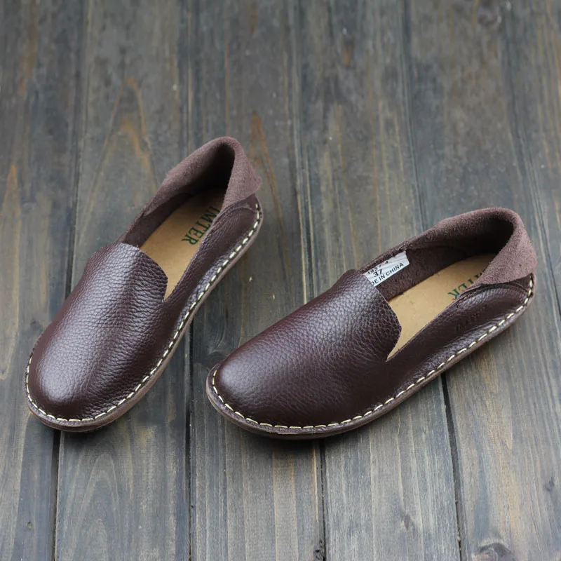 

Girl Flat Shoes Hand-sewed Genuine Lether Coffee Step in Loafers Ladies Moccasin Shoes Driving shoes