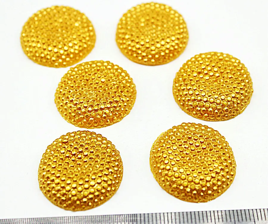 100pcs big 24mm gold painted Druzy, resin Metallic dotted Imitation Cabochon, Rhinestone half round Flat Back chuck cabs