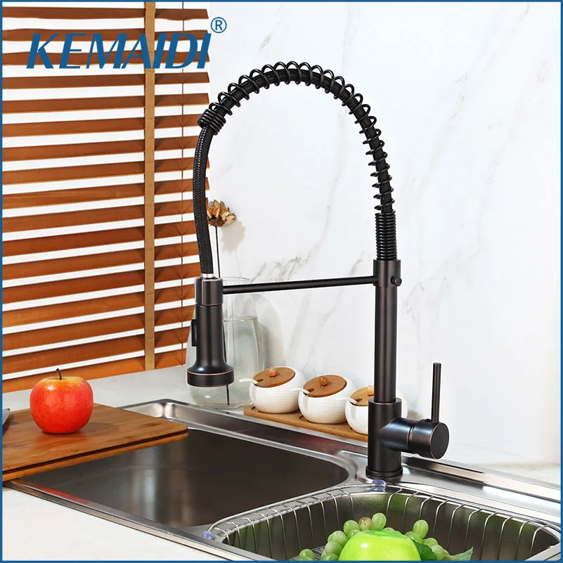 

KEMAIDI ORB Black Swivel Roated Kitchen Basin Sink Tap Pull Out Solid Brass Faucet 360 Swivel Sprayer Kitchen Water Mixer Tap