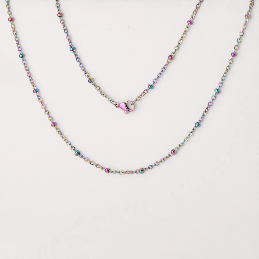 Fnixtar Stainless Steel Clamp Bead Chain Necklace Lobster Clasp Satellite Chains 2mm Thickness 3mm Ball Beads 20pcs/lot