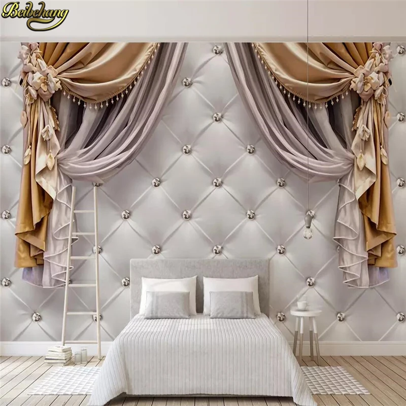 beibehang Custom European curtain soft bag Photo Wallpaper Living Room Bedroom Sofa Background Painting Background 3D wall paper