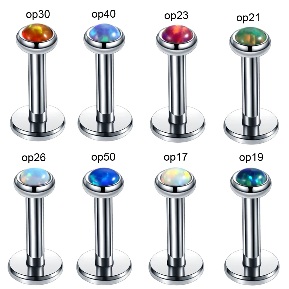 1PC Stainless Steel Opal Stone Labret Stud Lip Ring Ear Cartilage Piercings Helix Tragus Earring Medusa Piercing Body Jewelry