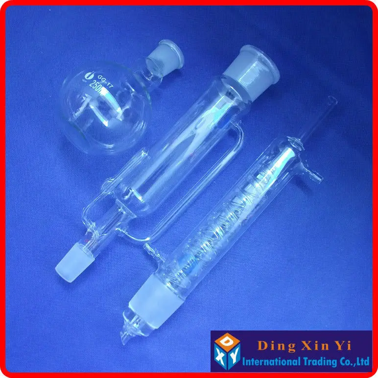 250ml Glass Soxhlet extractor,Extraction Apparatus soxhlet with coiled condenser,condenser and extractor body,Lab Glassware
