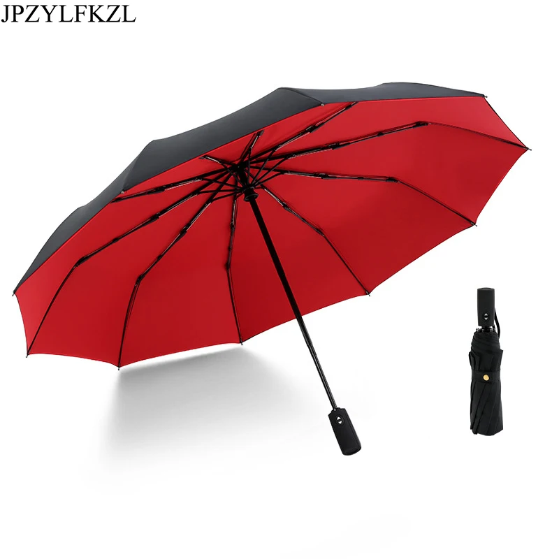 

JPZYLFKZL Ten Bone Automatic Folding Umbrella Female Male Car Luxury Large Windproof Umbrella Umbrella Men Rain Black Paint