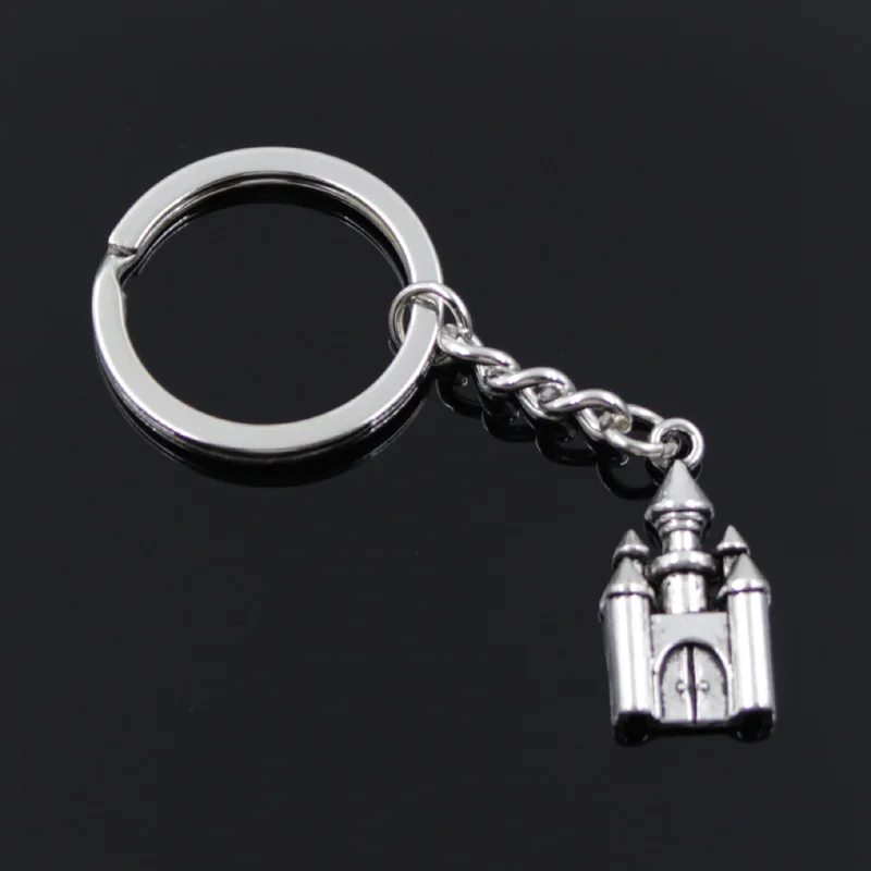 New Fashion Men 30mm Keychain DIY Metal Holder Chain Vintage Castle House 28x14mm Silver Color Pendant Gift