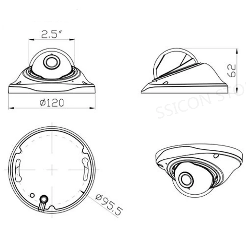 Kamera 1080P 1.7mm, 5MP AHD kamera 180mm lensa derajat tahan-kerusakan dalam ruangan penglihatan malam pengawasan BNC Dome AHD kamera CCTV