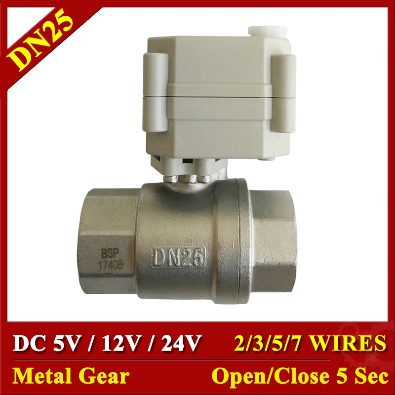 

Tsai Fan Stainless Steel 1" (DN25) Electric Motorized Valves DC5V/12V/24V 2/3/5/7 Wires Actuated Air Water Valves Metal Gears