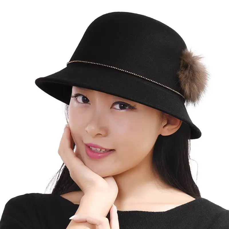 Kagenmo Female Autumn And Winter Fish Hat Thick Woolen Cute Lady Bucket Hats Casual Top Hat All Match