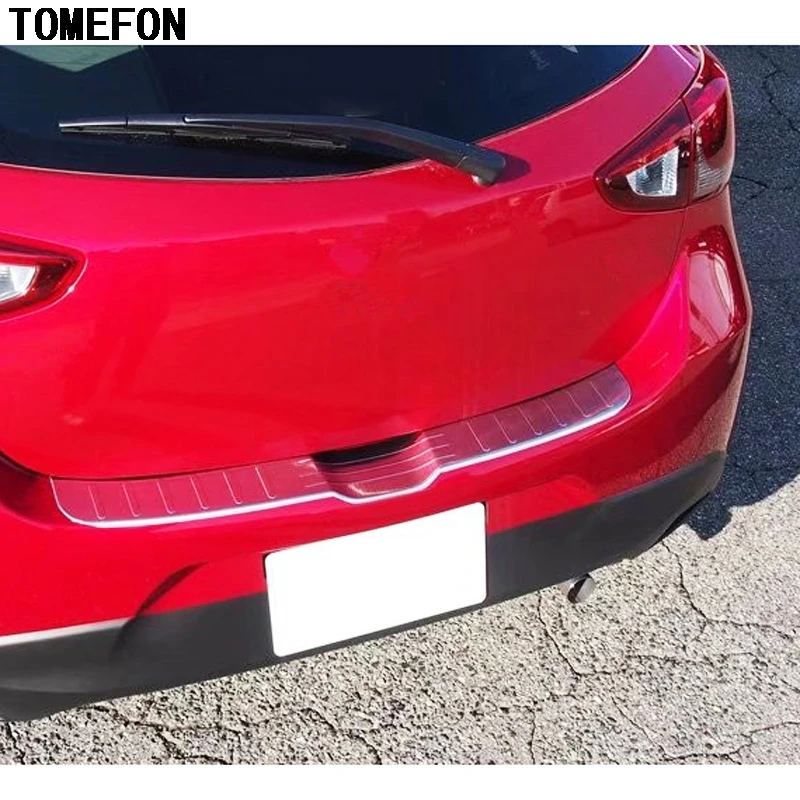 

TOMEFON Stainless Steel Rear Tail Box Gate Doorsill Threshold Scuff Plate Pedal Trim For Mazda 2 Mazda2 Demio DJ 2014 2015 2016