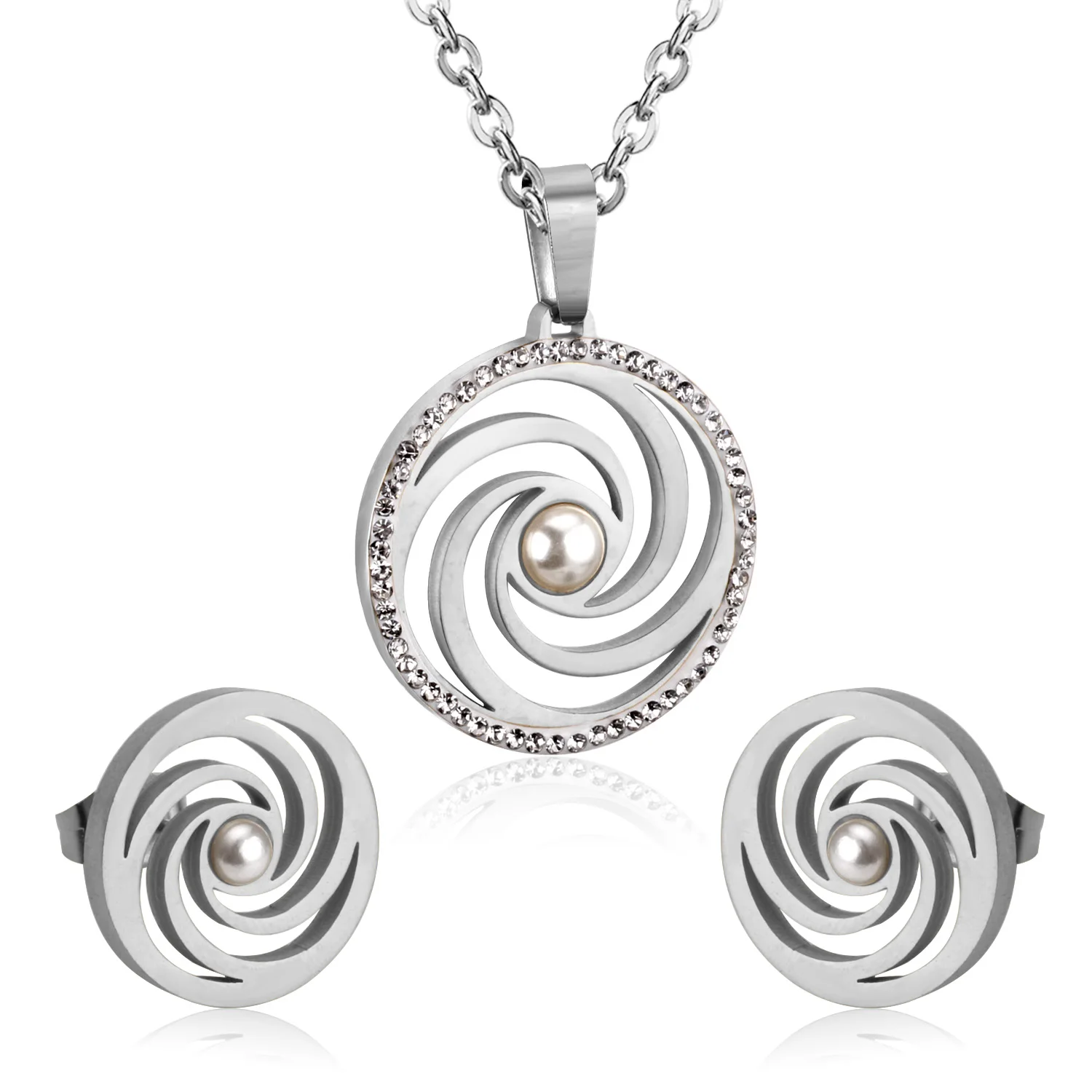 LUXUSTEEL Crystal Necklace Set For Women Stainless Steel Imitation Pearl Round Pendant Necklace Collars Christmas Sets Wholesale image 3