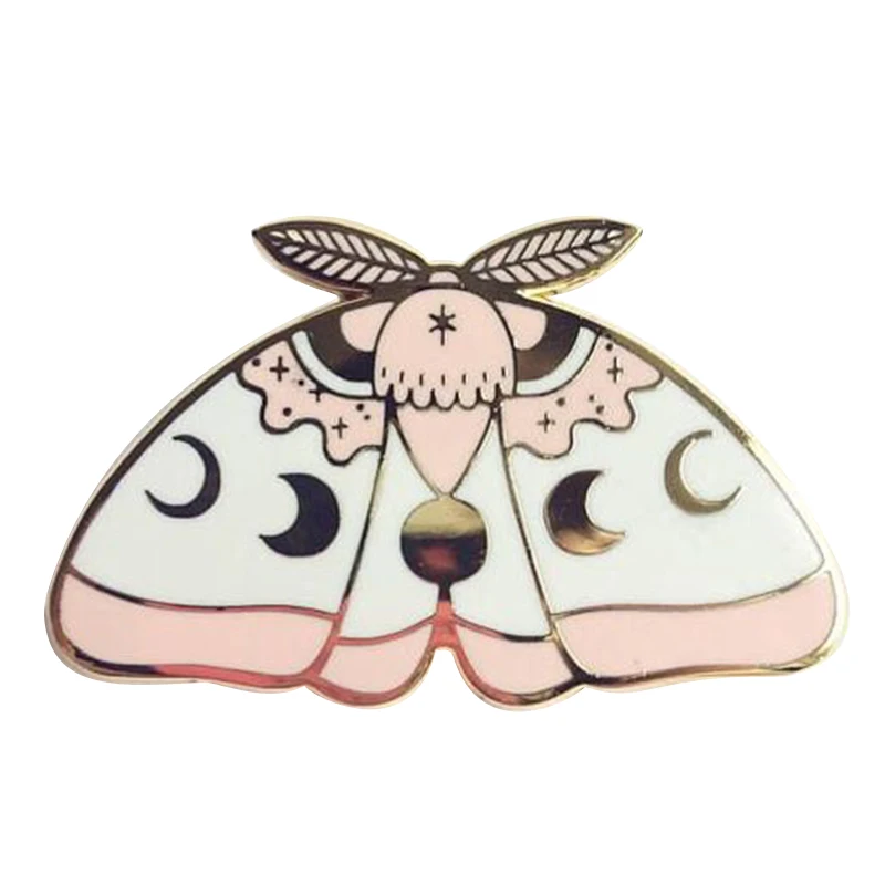 Celestial moth enamel pin moon phase brooch magic pagan wicca badge gothic art accessory