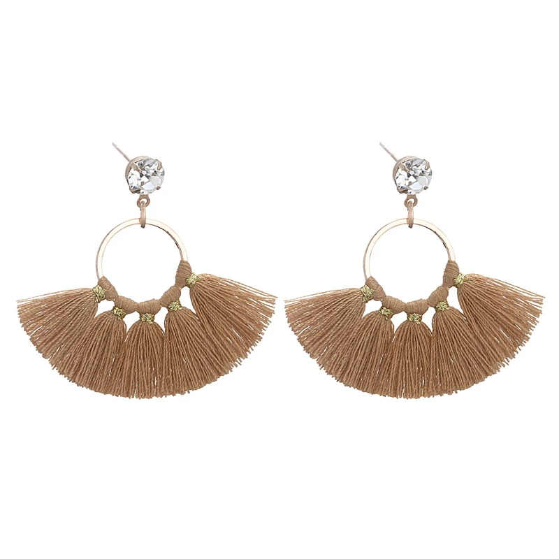 LOVBEAFAS Small Cute Crystal Tassel Drop Dangle Earrings For Girls Delicate Brincos Cotton Fringe Bohemian Earings Women Jewelry