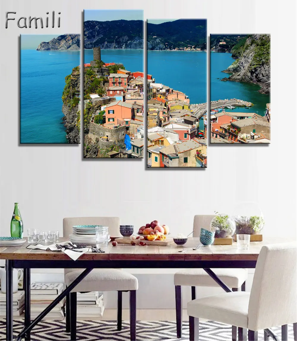 4pcs Italy Cinque Tere Home Decor Oil Painting on Canvas Wall Art Gift HD Print Waterproof Canvas Picture No Framed,canvas paint