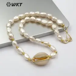 WT-JN089 High Quality Natural Cowrie Shell Pendant With Freshwater Pearl Chain Necklace Wedding Jewelry Gift Elegant Style