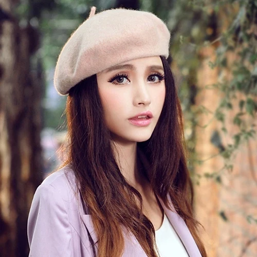 Women Classic Wool Felt Warm French Beret Hat Beanie Pure Color Sweet Mini Cap