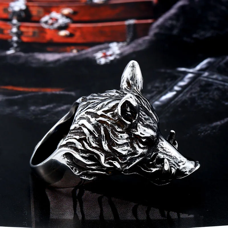 Beier new store 316L Stainless Steel high quality Pig  Men Punk Fashion Hop Mens Wild Boar Ring Male Jewelry LLBR8-333R