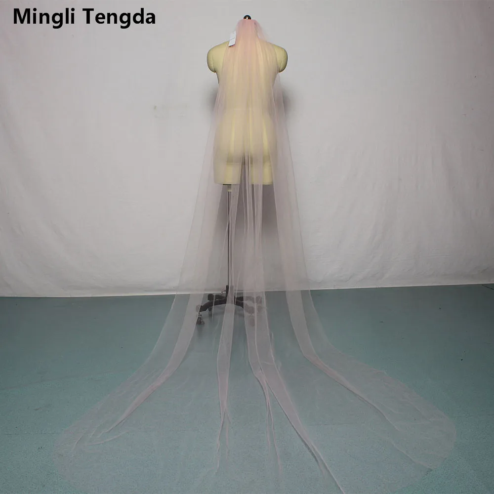 Mingli Tengda – voile De mariée rose avec peigne, une couche De 3 M De Long, voile De mariage, voile De mariée, voile avec bord découpé