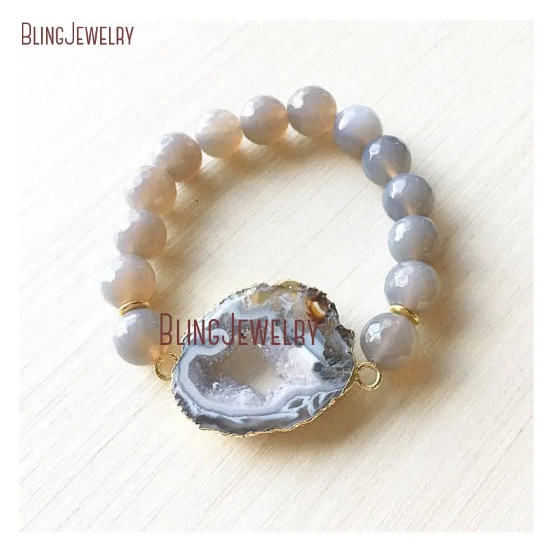 

Agates Geode Druzy Drussy Slice Connector Faceted Gray Beaded Bracelet Stretch Drusy s BM11284