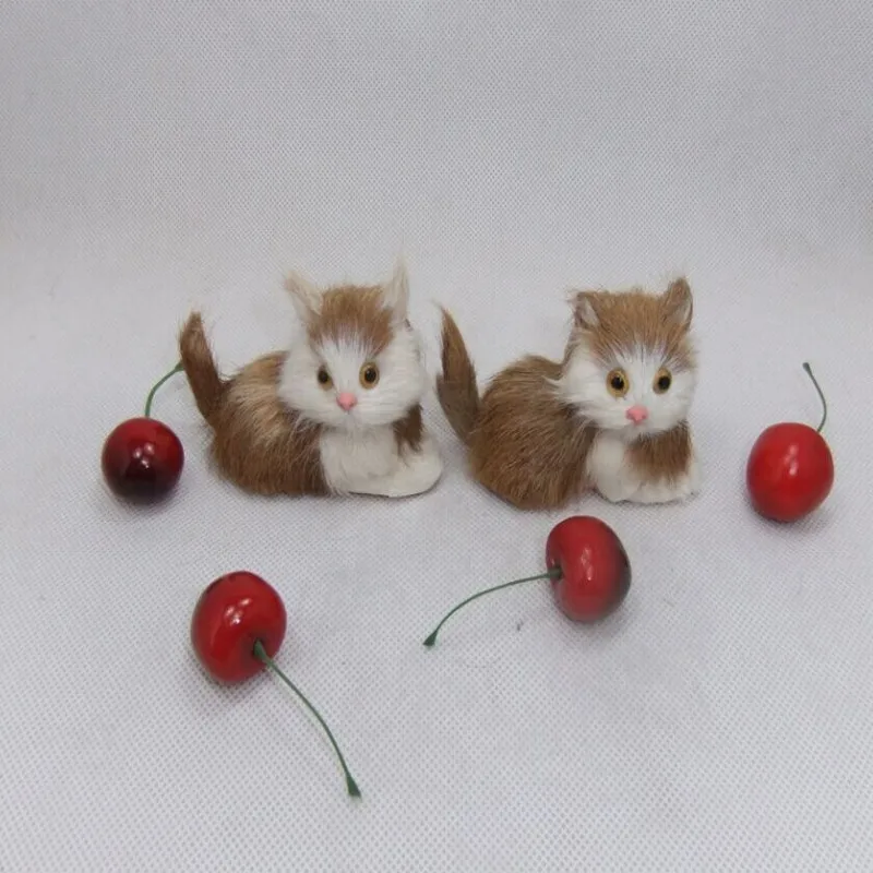 

mini 9x6cm mixed prone cat model ,one lot /4 pieces polyethylene& furs handicraft Figurines home decoration toy gift a2674