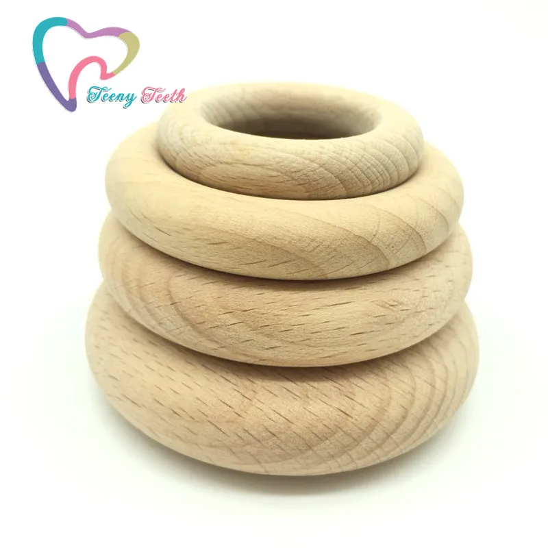 Teeny Teeth 100 PCS Beech Wood Rings 60 MM Beech Wood Ring For Teething Toy Making Teether Wooden Pendants Wooden Teething Ring