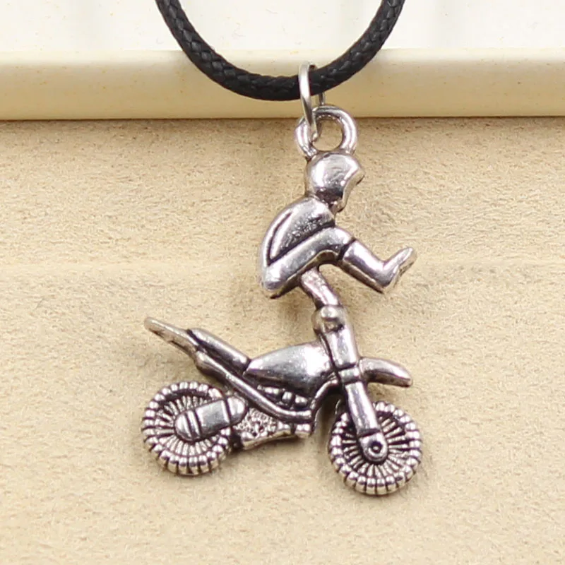 New Fashion Tibetan Silver Color Pendant Motorcycle Necklace Choker Charm Black Leather Cord Factory Price Handmade Jewelry