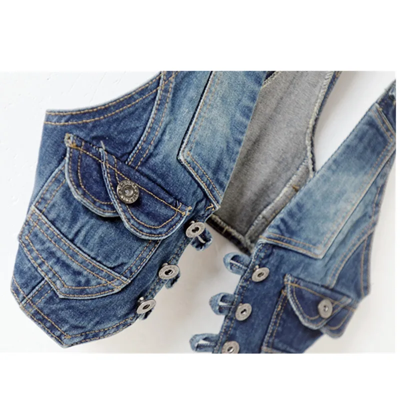 Gilet Vintage da donna giacca di Jeans capispalla fresca Slim senza maniche Jeans Casual gilet monopetto femminile corto in Denim top