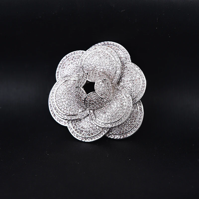 

Luxury Brand Fashion Micro Pave Austrian Crystal Rhinestone Classic camellia Flower Brooches For Women Party Jewelry Gift