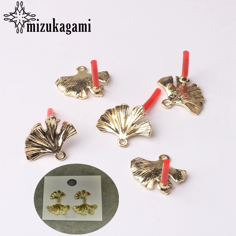 6pcs/lot Zinc Alloy  Metal Ginkgo Biloba Leaves Base Earrings Connector For DIY Tassel Earrings Jewelry Accessories