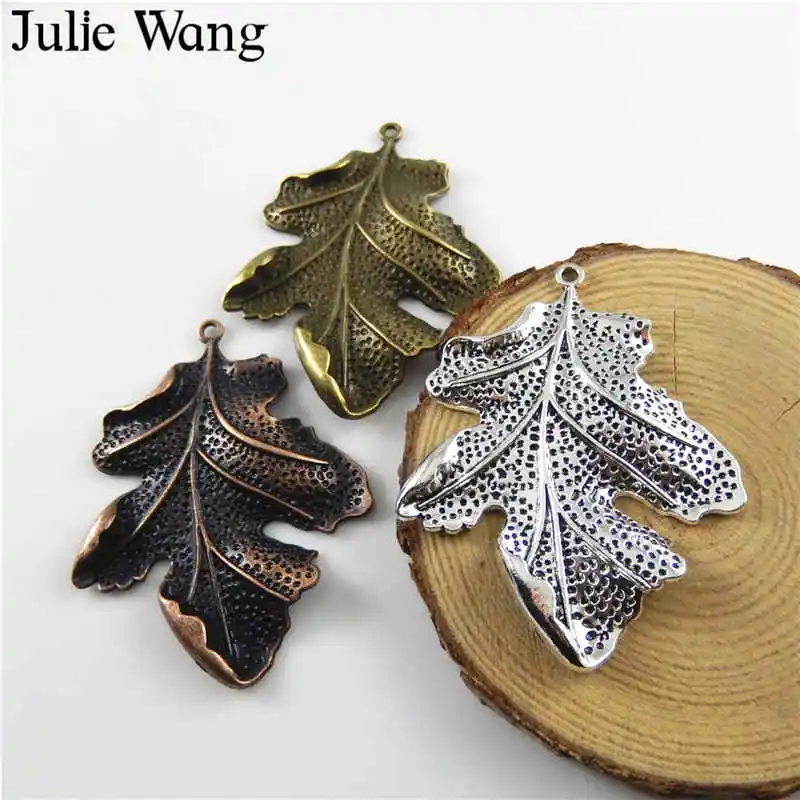 Julie Wang 3PCS Alloy 3 Antique Colors Big Leaves Charms Necklace Pendant Suspension Jewelry Making Findings DIY Accessories