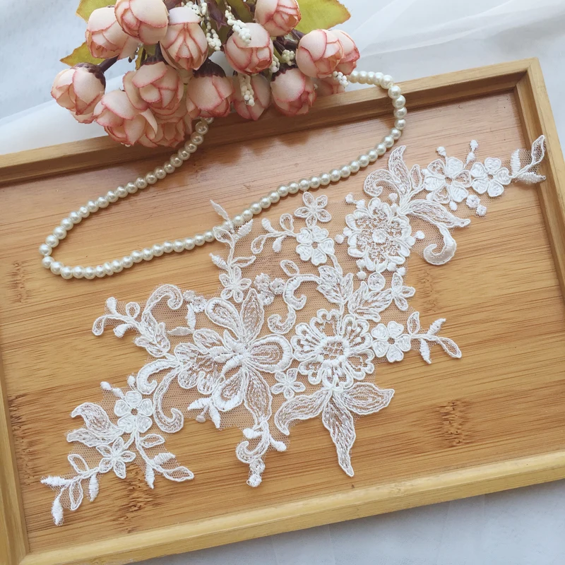 20Pcs Lace Applique White Ivory Lace Collar Beautiful Flower Venise Laces Appliques Trim Sewing Supplies Lace Fabric Accessories