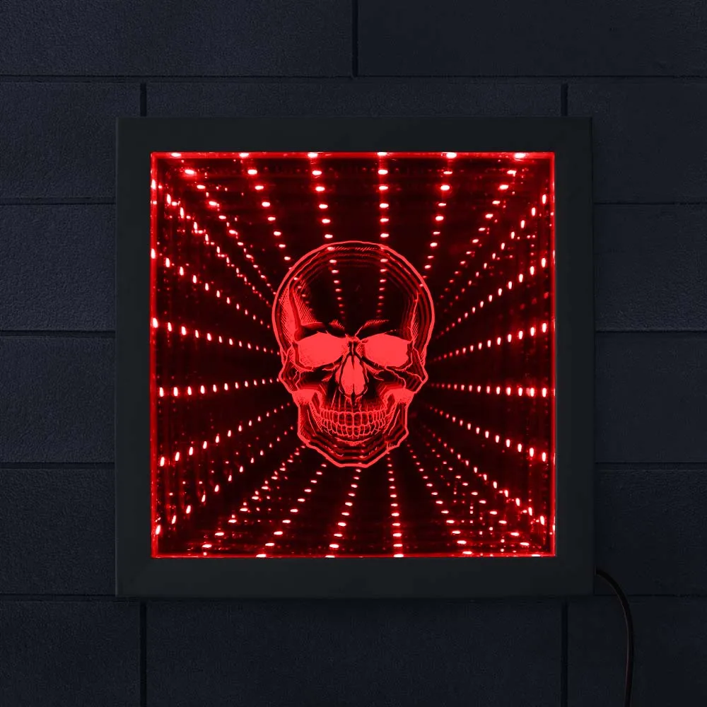 

Skull Head LED Infinity Mirror Color Changing LED Light Picture Frame Stunning Optical Illusion Gorgeous Mirrored Horror Light