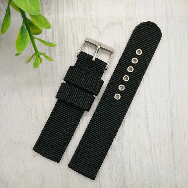 HENGRC Watch Band Outdoor Sports Nylon Strap 18mm 20mm 22mm 24mm Handmade Canvas Watchband Steel Metal Needle Buckle