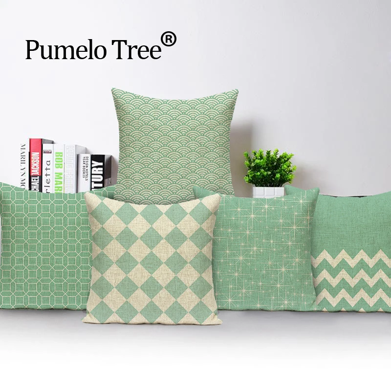 Geometric Lattice Wave Green Pillowcase Car Beds Customized Pillow Cushion Linen Print Cushions Home Decor Custom Cushion Cover