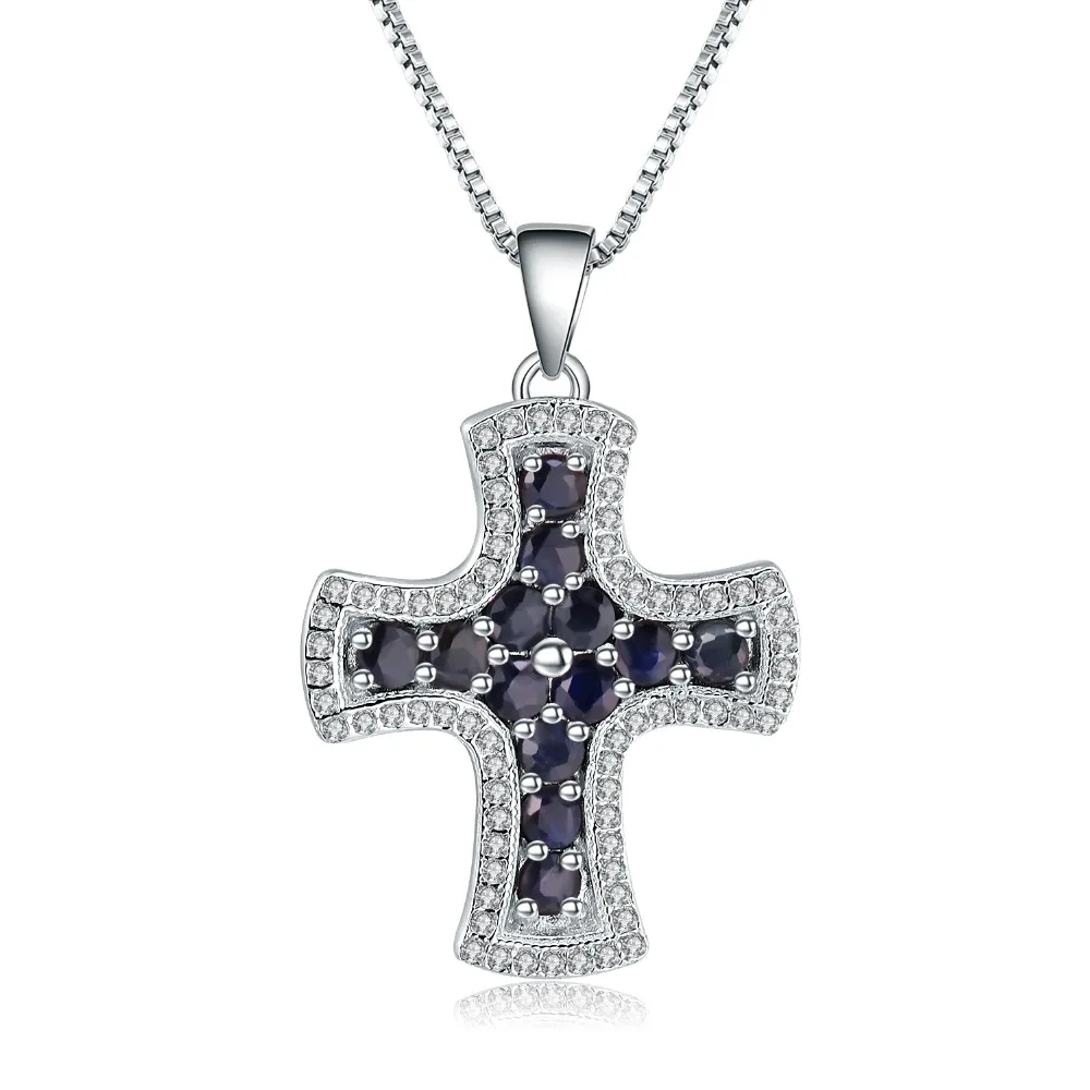 

Gem's Ballet 100% 925 Sterling Silver Cross Pendant Natural Blue Sapphire Necklaces for Women Fine Jewelry Collares