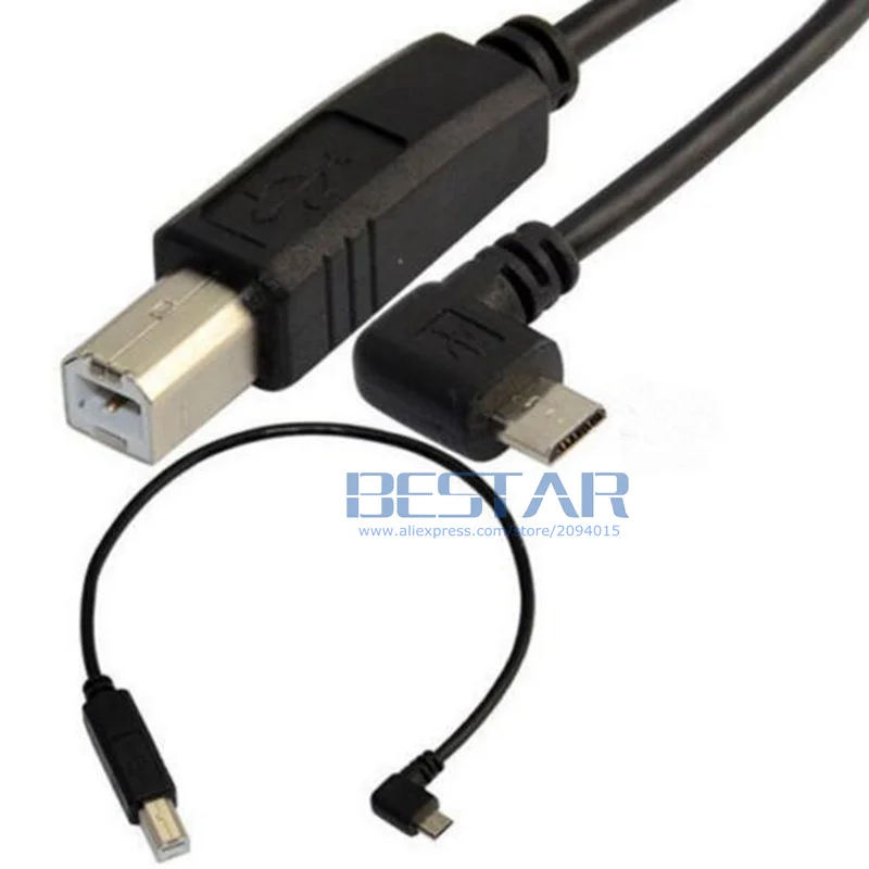 25cm USB 2.0 standard B Male to USB Micro 5 pin 5pin Male Right Angled 90 degree data Cable for tablet HUB hard disk printer