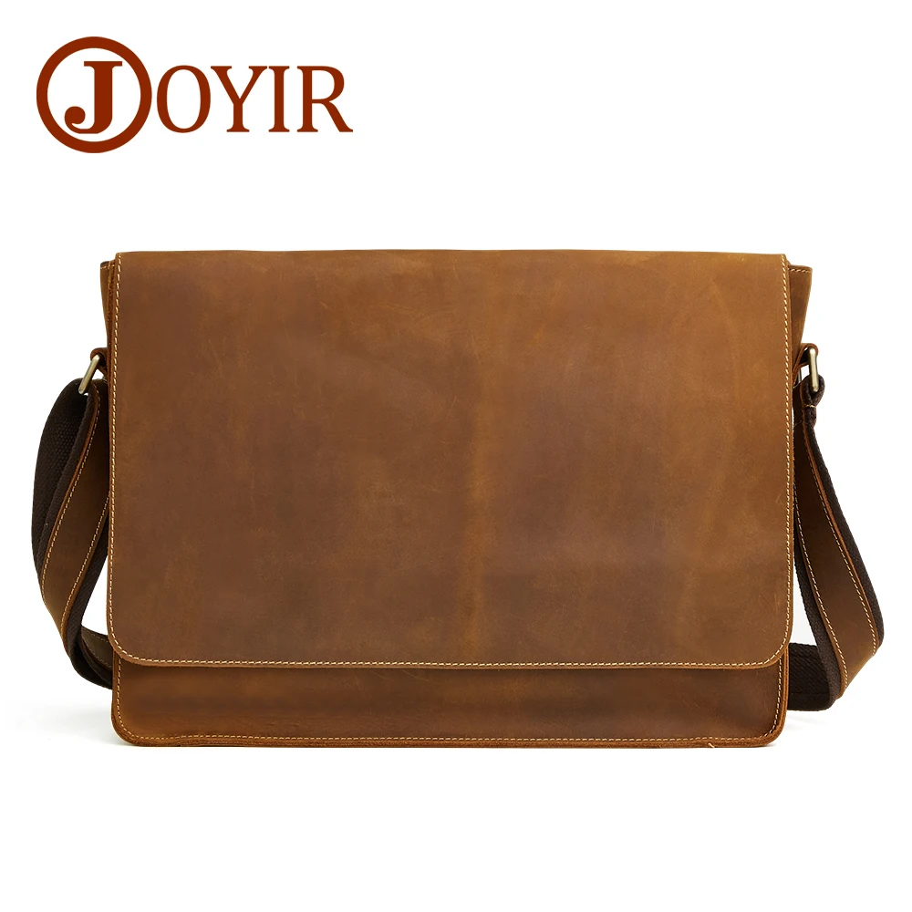 Joyir briefcase for male genuine leather Retro business single Shoulder Bag man Crazy horse skin casual cross body Men's bags