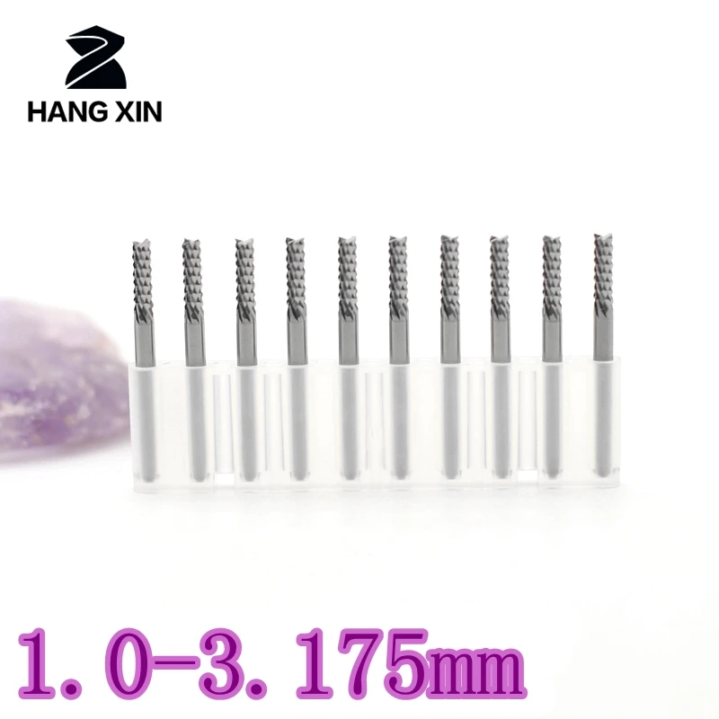 Hangxin-kit de fresa pcb de carboneto de tungstênio para corte inferior esquerdo e inferior, fresa de 1.0-3.175mm, 10 peças, ferramenta de corte de metal