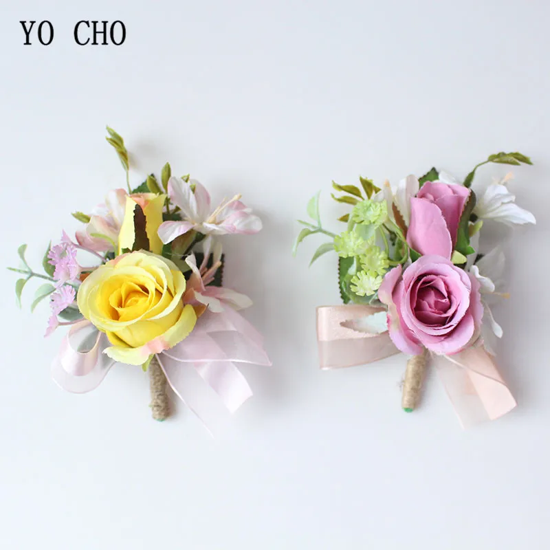 YO CHO-pulsera de flores hechas a mano para hombre, brazalete de rosas rojas, broche, suministros de boda