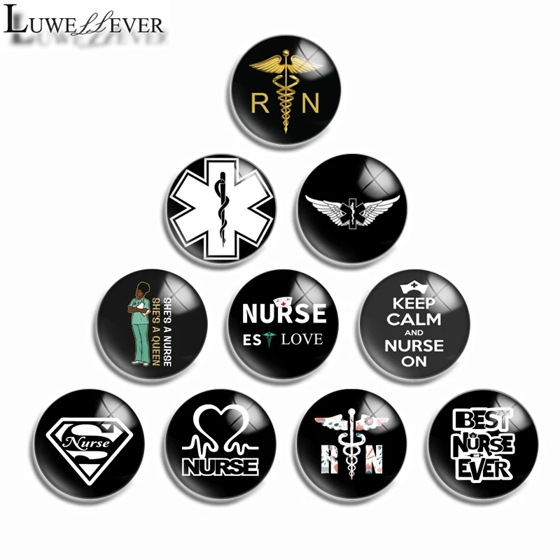 

12mm 10mm 14mm 16mm 20mm 25mm 437 10pcs/lot Nurse Mix Round Glass Cabochons Jewelry Findings 18mm Snap Button Charm Bracelet