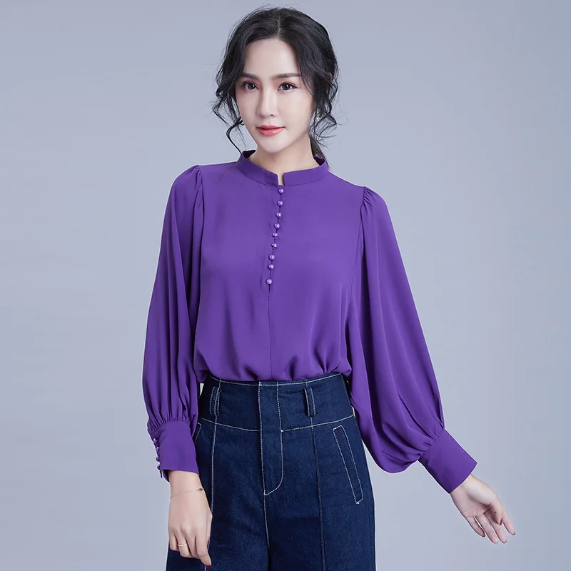 Cor sólida coreano moda mulher roupas blusa botão lateral camisa feminino balão manga trabalho wear mulheres topos verão 2019 dd2134