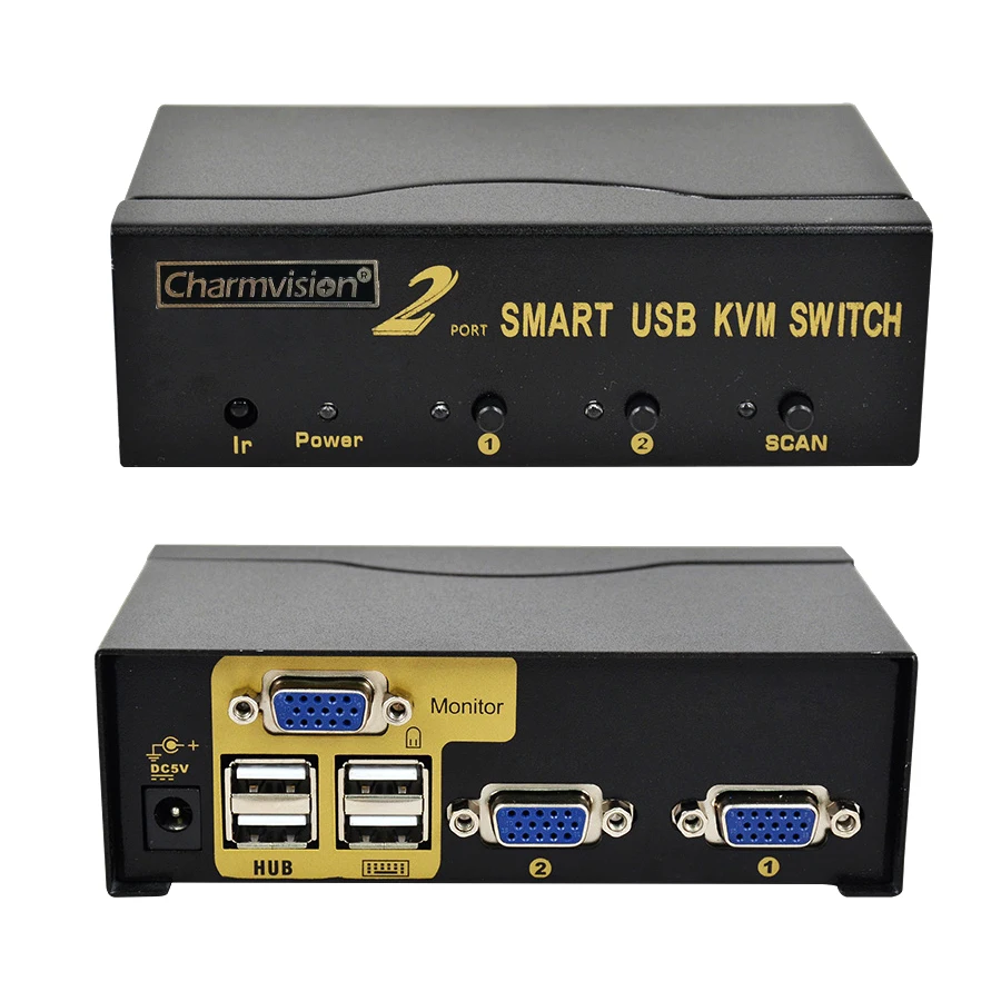 Charmvision UK201R 2 Posting PC Host Input 4 USB2.0 Hub Output KVM Switch dengan Remote Control Kabel Asli Mini Auto switcher